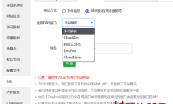 关于宝塔面板安装SSL证书可选择DNS验证方式确保自动续期正常,详细操作步骤如下