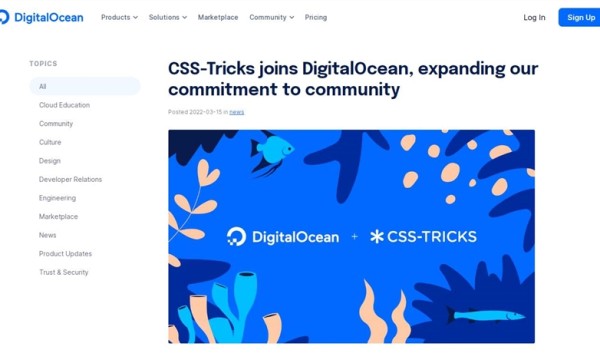 服务商DigitalOcean于3.15日宣布收购CSS-Tricks